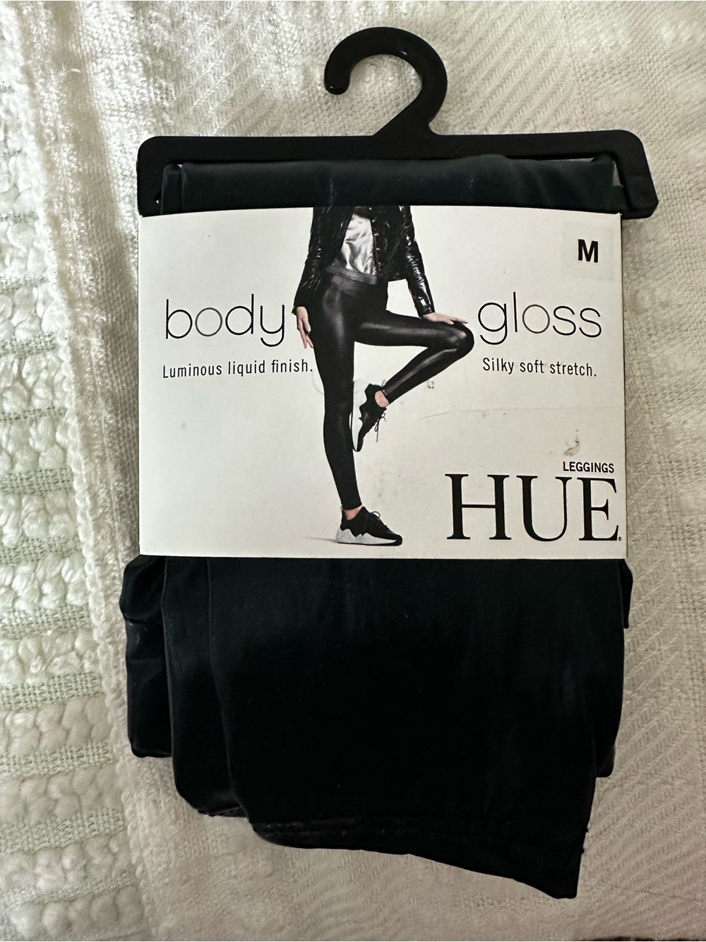 HUE body gloss liquid black leggings- NEW